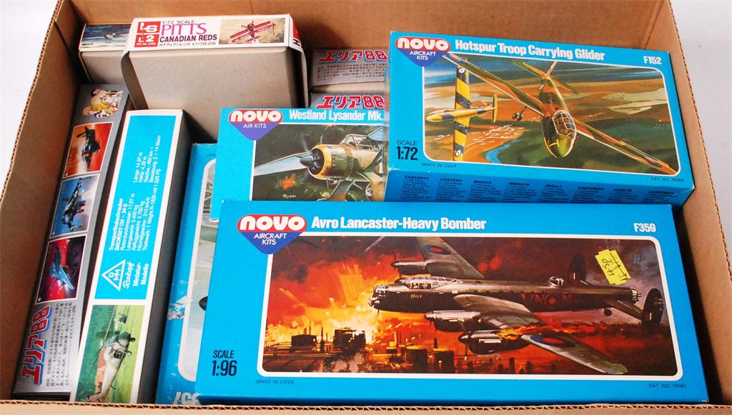 11x 1/96, 1/72 and 1/100 scale plastic aircraft kits by Novo, Takara, LS and Roskorf, all appear