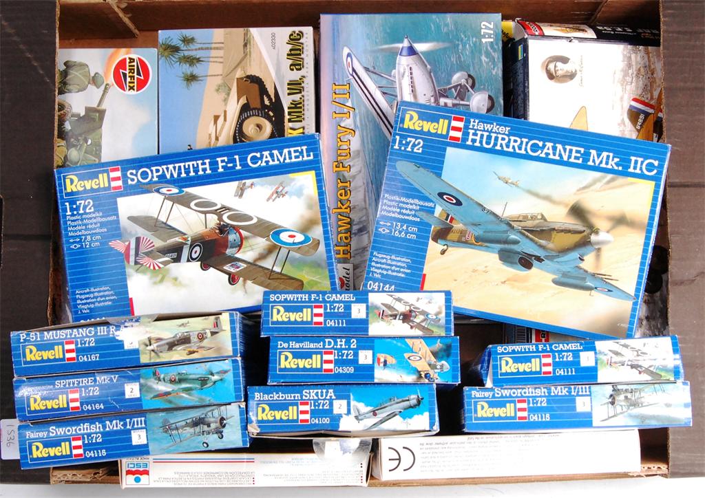 20x assorted aircraft and military related 1/72 scale plastic kits by Revell, ESCI, Airfix etc,