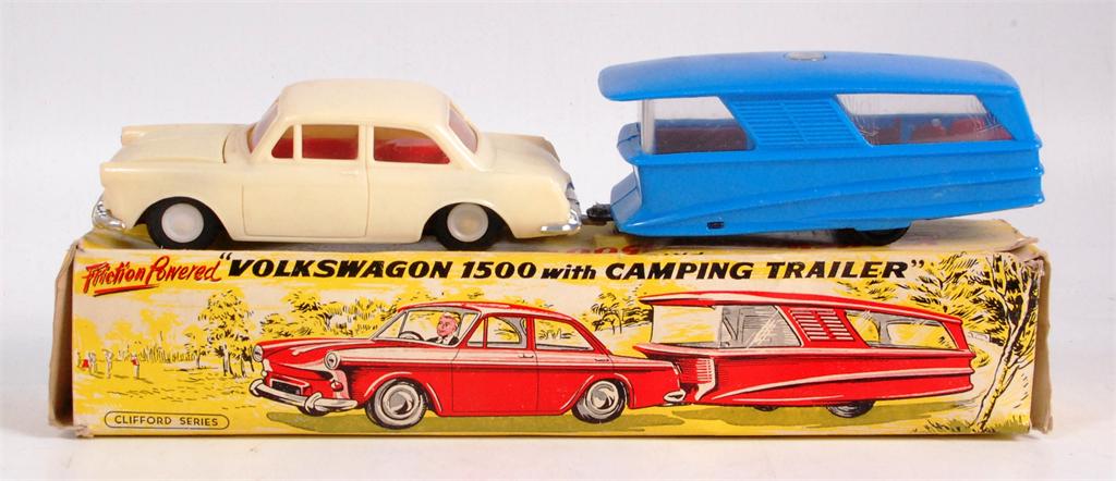 Clifford Series, No.630-C friction powered Volkswagen 1500 with camping trailer, car slightly