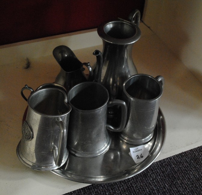 Lot of Pewter Jugs on Tray