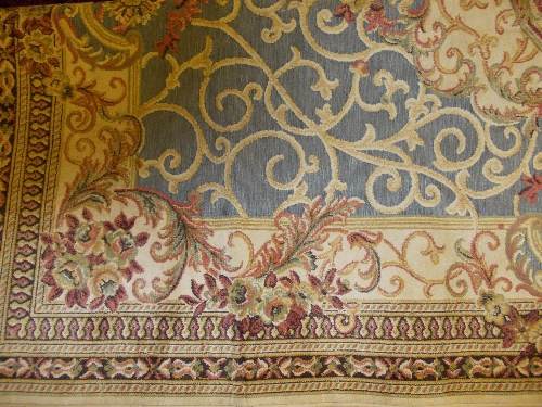 Aubusson style carpet having blue ground, 2.3m x 1.5m