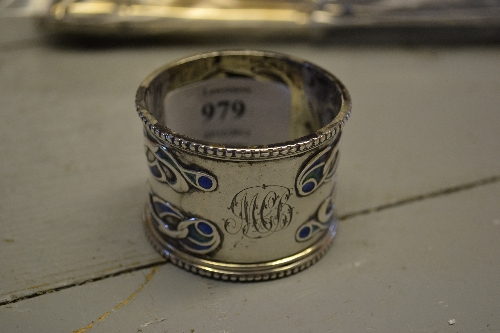 Liberty and Company Cymric silver napkin ring with enamel decoration