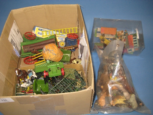 Quantity of lead farm figures, fencing and miscellaneous model machinery etc