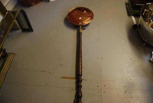 19th Century copper warming pan with a turned oak handle