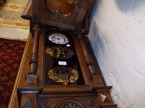 19th Century oak cased Continental Vienna style boardroom wall clock with circular enamel dial