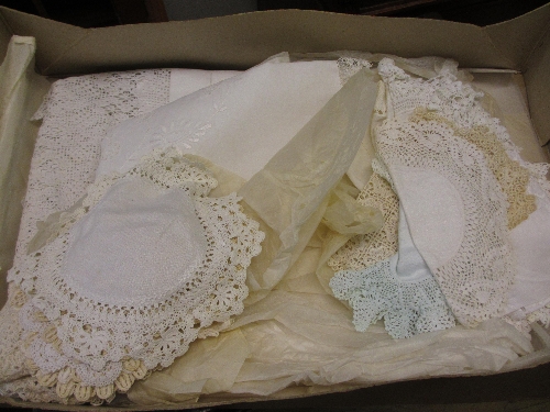 Box containing a quantity of lace and crochet etc