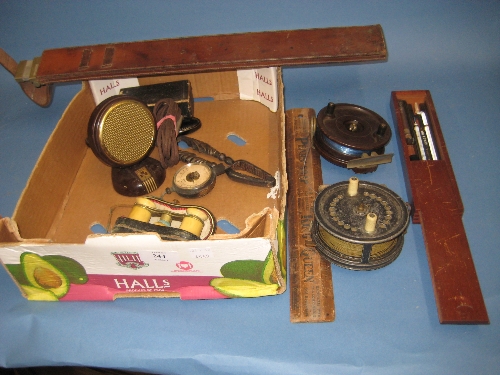 Allcock and Company Easicast metal fishing reel, an Allcock Aerialite Bakelite fishing reel and a