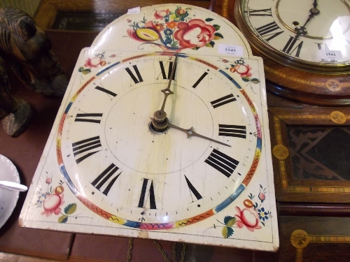 19th Century Black Forest hanging wall clock, the painted dial with Roman numerals with a two