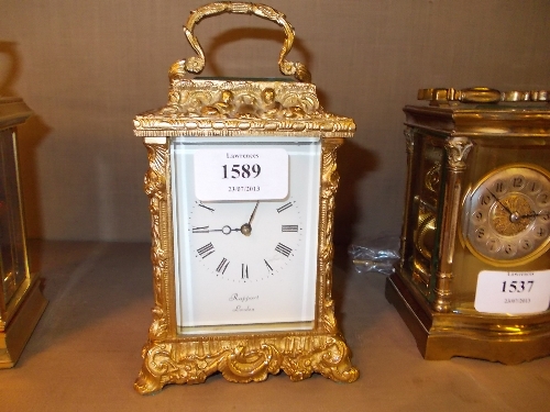 Rapport of London gilded cast brass carriage clock