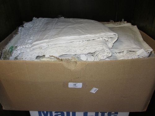 Three boxes containing a large quantity of various 19th and 20th Century tablecloths and linen