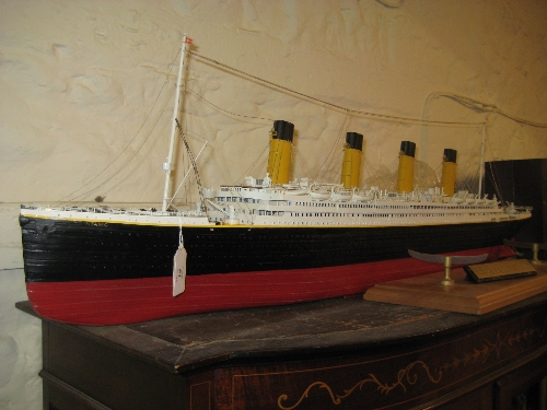 Scratch built model of the Titanic on stand, approximately 40ins long