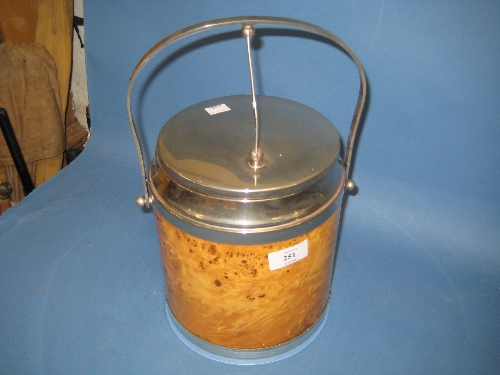 1950`s Chromium plated and simulated burr wood ice bucket