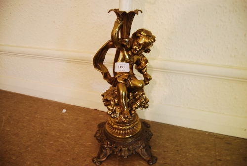 Cast brass lamp base in the form of a cherub