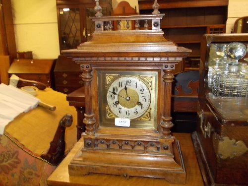 Late 19th Century German walnut cased bracket clock having brass dial with silvered chapter ring and