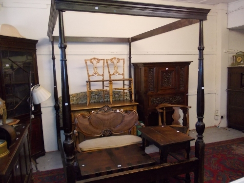 19th Century mahogany four post bed, the moulded canopy above four baluster turned uprights on