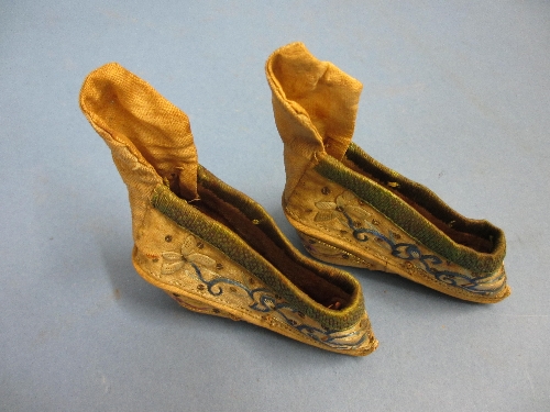 Pair of 19th Century Chinese silk embroidered babies shoes