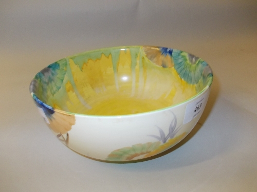 Clarice Cliff Rhodanthe pattern bowl decorated with typical stylised flower heads on a cream ground,