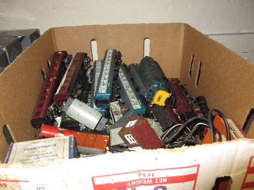 Box containing a quantity of various Hornby rolling stock, tenders and locomotives etc