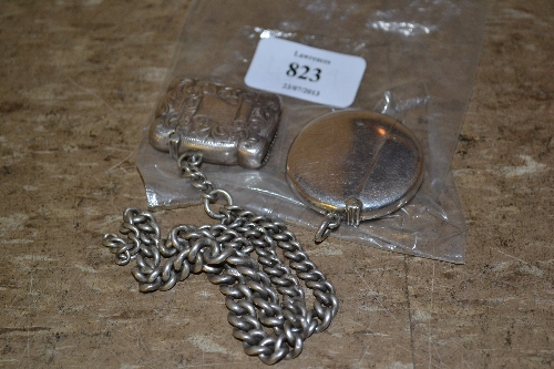Two silver Vesta cases and a silver Albert watch chain