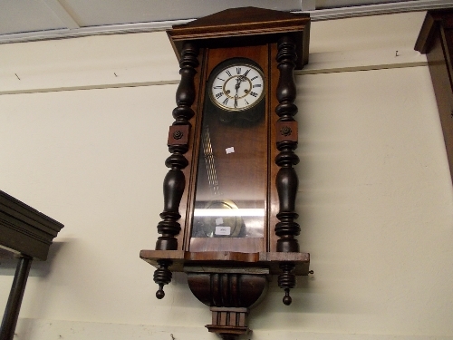19th Century Vienna type walnut two train wall clock