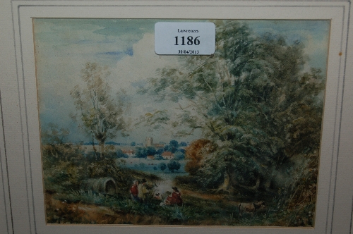 Pair of 19th Century watercolours, landscapes with figures before a campside fire and a figure