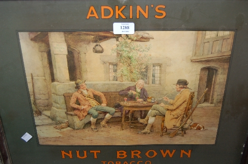 Adkins nut brown tobacco advertising print after Frank Dadd together with a framed poster, street