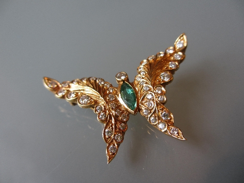 18ct Gold, emerald and diamond set butterfly form brooch