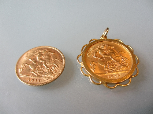 Two half sovereigns, 1911 and 1912