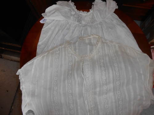 Edwardian ladies linen and lace long sleeve blouse together with a childs Christening gown