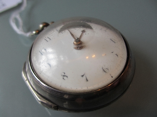 George III silver pair cased pocket watch, the enamel dial with Arabic numerals, the fusee