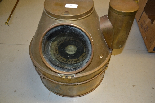 Large early 20th Century brass ships compass and binnacle
