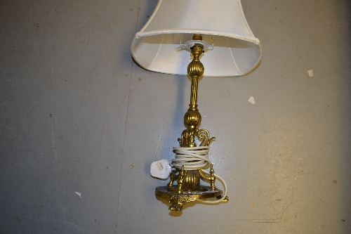 19th Century brass table lamp with shade