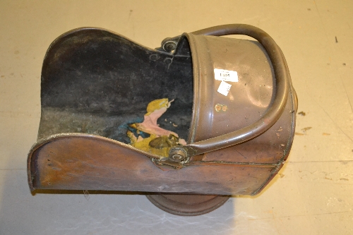 19th Century copper helmet shaped coal scuttle with swing handle