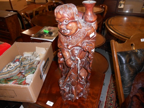 Large Chinese carved hardwood figural table lamp