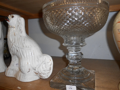 Large 19th Century Waterford type hobnail cut glass pedestal bowl with baluster column stem and