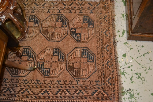 Afghan rug having rows of gols with borders on red ground (faded), 3.5ft x 6.5ft