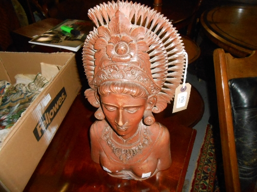 Balinese carved hardwood bust of a girl (a/f)