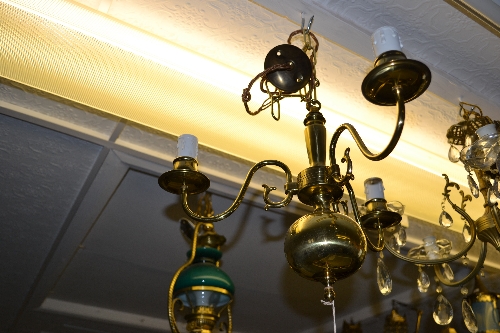 Brass Dutch style three branch chandelier