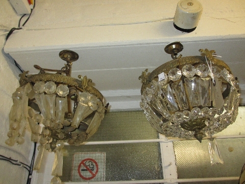 Pair of gilt brass and cut glass ceiling lights