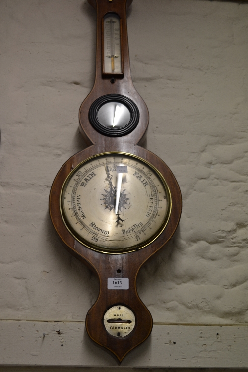 19th Century mahogany line inlaid wheel barometer (a/f)