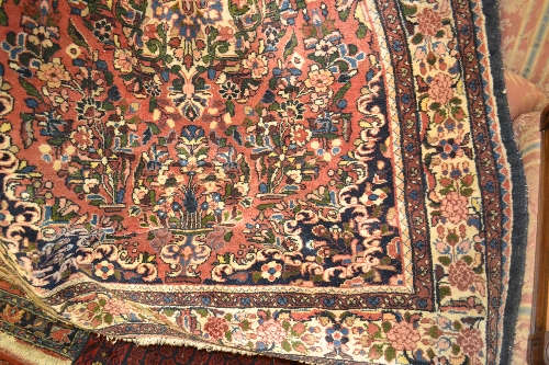 Indo Persian rug with floral borders and all-over floral design on cream and blue ground, 2.2m x 1.