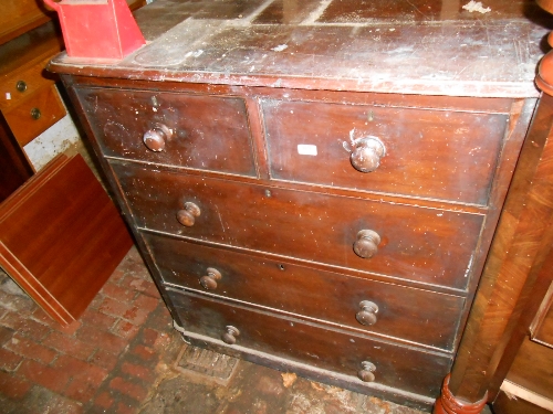 Victorian mahogany straight front chest of two short and three long drawers with brass handles