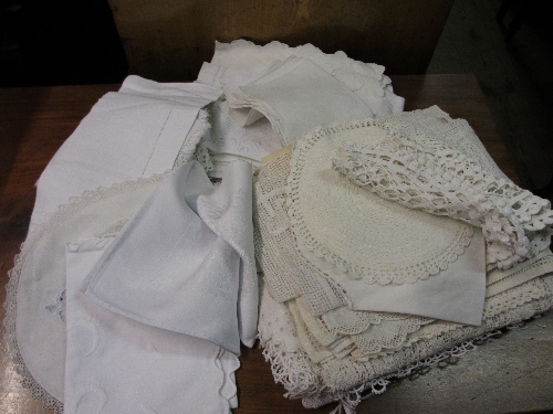 Quantity of various embroidered crochet edged table linen etc.