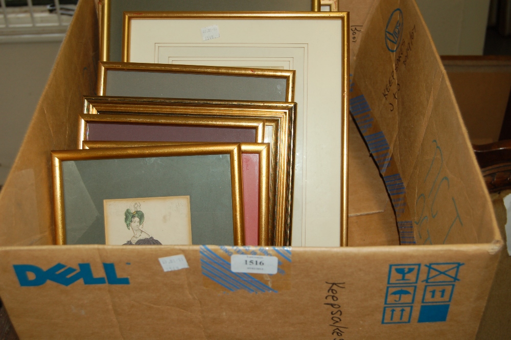 Boxed quantity of fashion engravings and other engravings