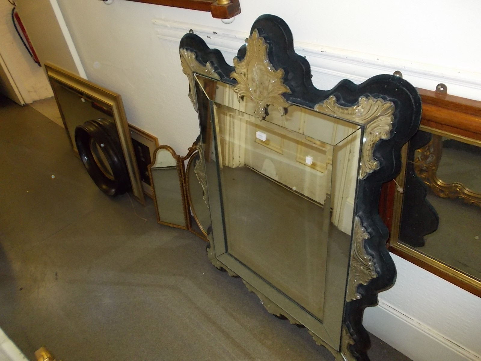 Early 20th Century Venetian etched glass wall mirror, the rectangular bevelled plate with