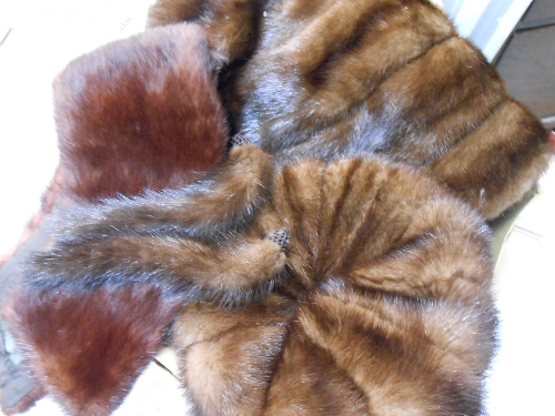 Mink fur stole with matching hat and collar together with two tails