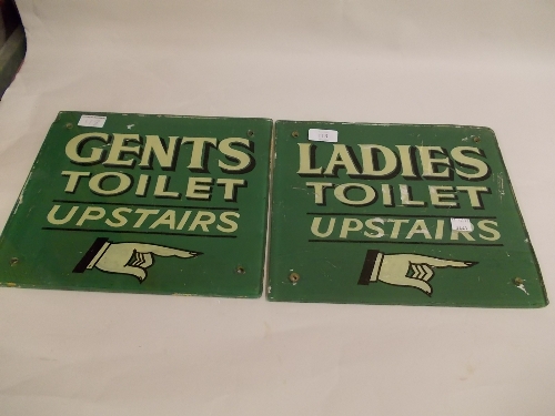 Two early 20th Century glass ladies and gentlemans toilet signs