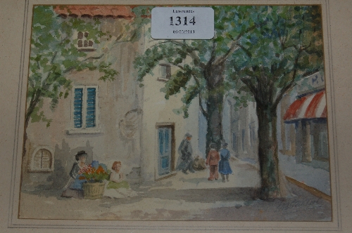 Two small gilt framed watercolours, continental river and street scenes