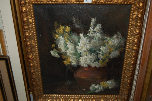 F. Tysoe - Smith, oil on canvas, still life of flowers in a vase, 23ins x 19ins, signed, (crazing to