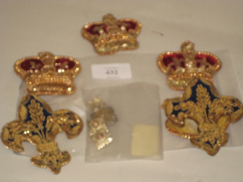 Three pairs of gold thread work epaulettes, various badges etc